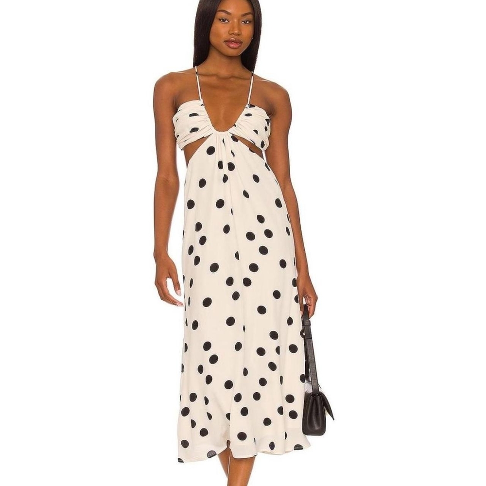 LPA Black and White Ruched Midi Sundress